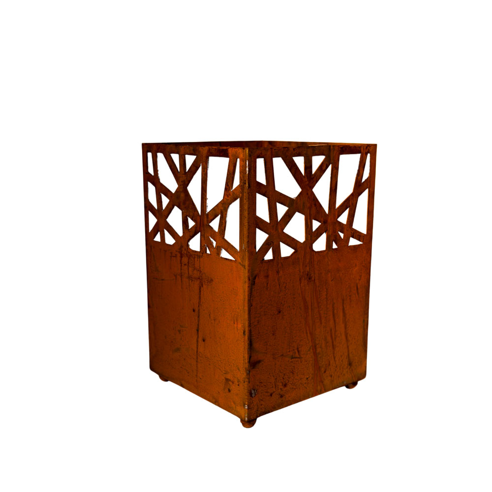 Eckige Feuertonne mit Streifen - moderne Gartendekoration in Rostoptik - Canna Fuoco