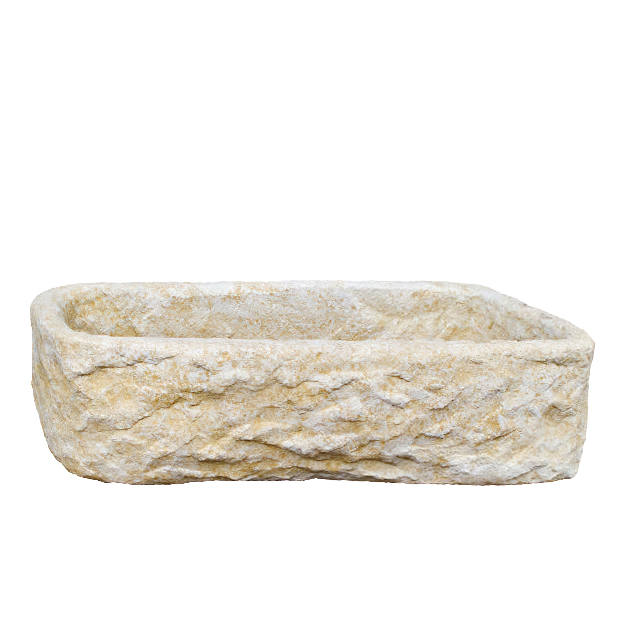 Großer Steinguss-Pflanzkasten in natürlicher Optik - Aucuba / Portland weiß