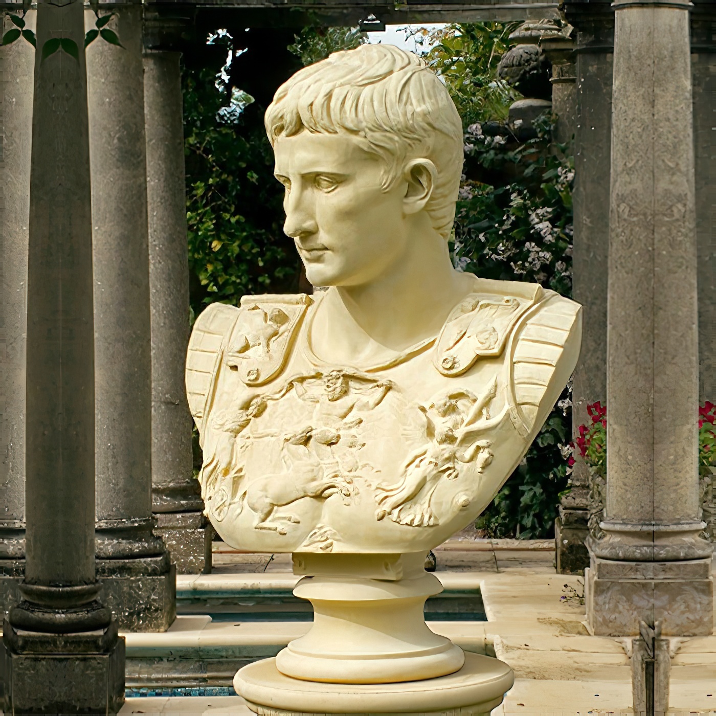 Römische Büste aus Stein - Caesar Augustus / Sand
