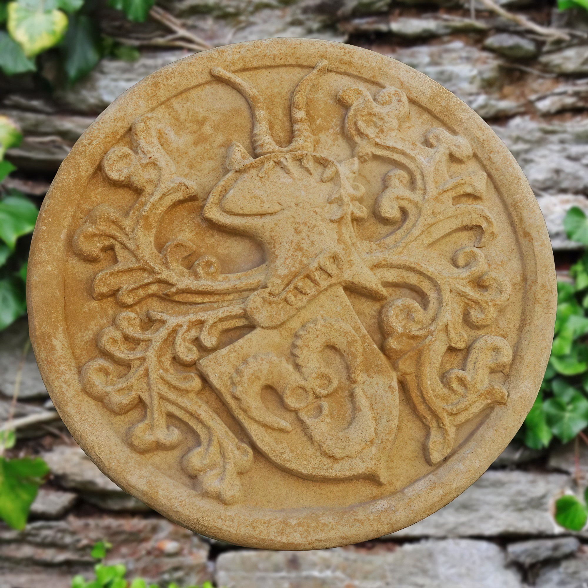 Steinguss Relief zur Wandmontage rund - Alivio / Portland weiß