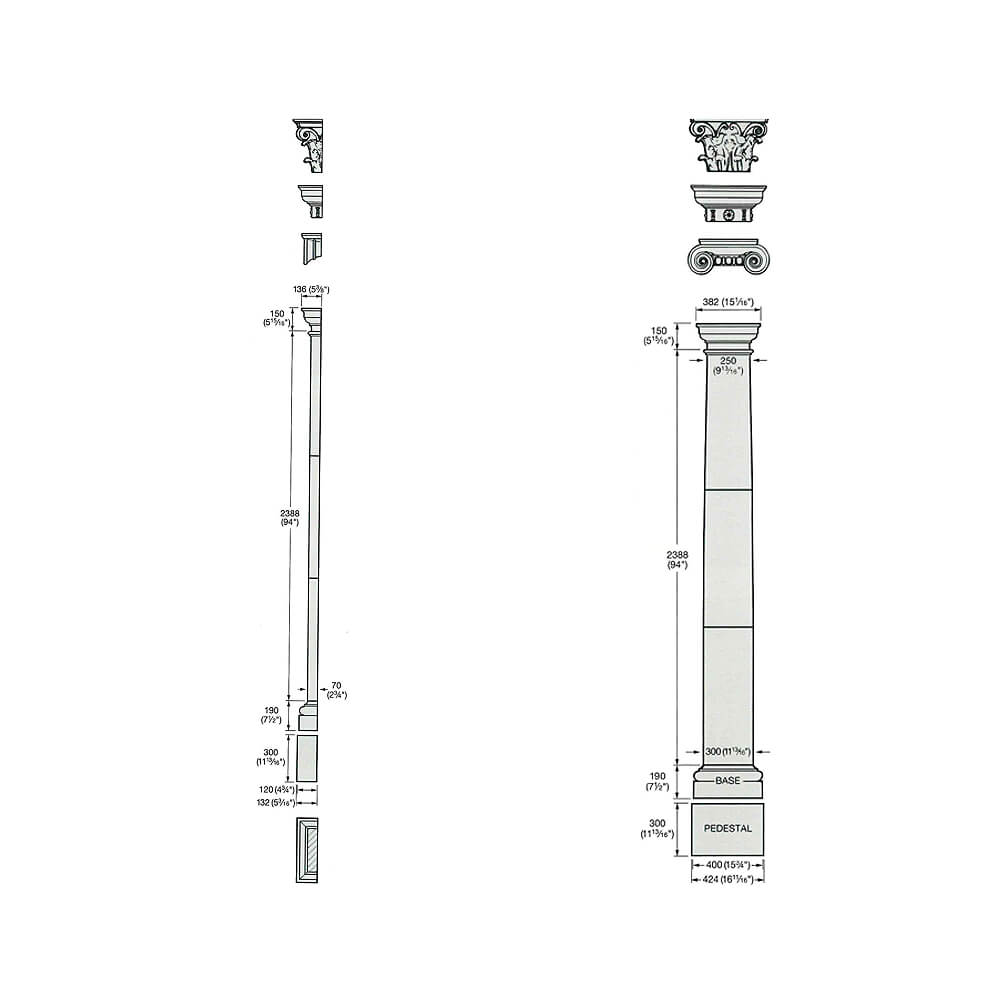 Kapitell und toskanische Pilaster aus Sandsteinguss - Traherne / mit korinthischem Kapitell / Sand