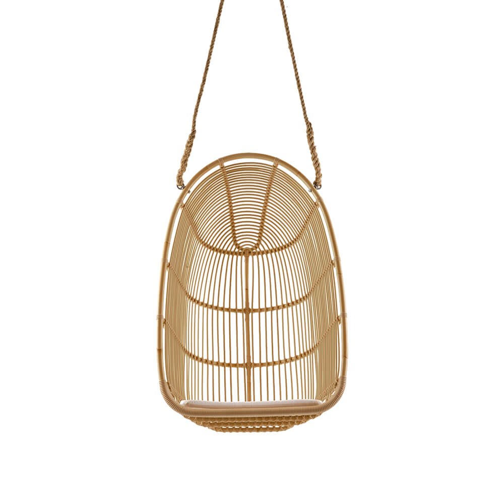 Ovaler Geflecht-Sessel zum Aufhängen in hellbraun mit Seil - Hängesessel Erla / ohne Sitzkissen