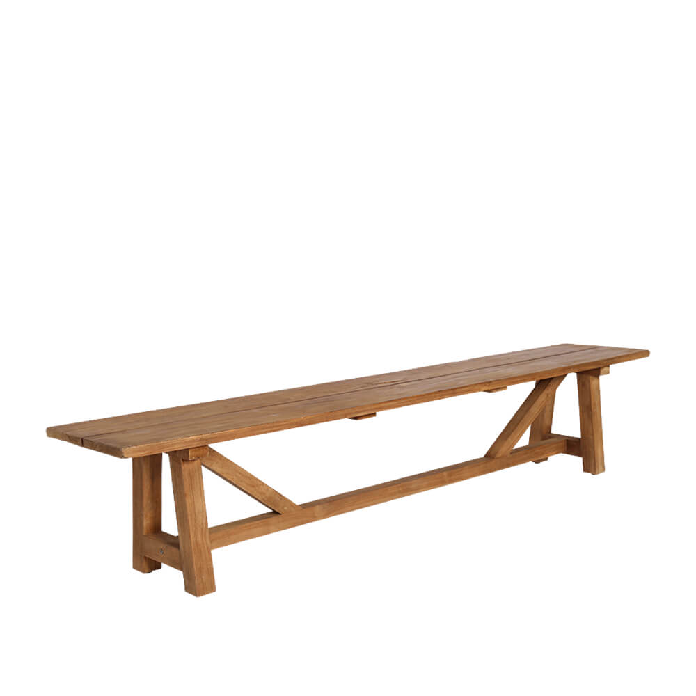 Klassische Outdoor Sitzbank aus Teakholz ohne Rückenlehne - Gartenbank Elvina