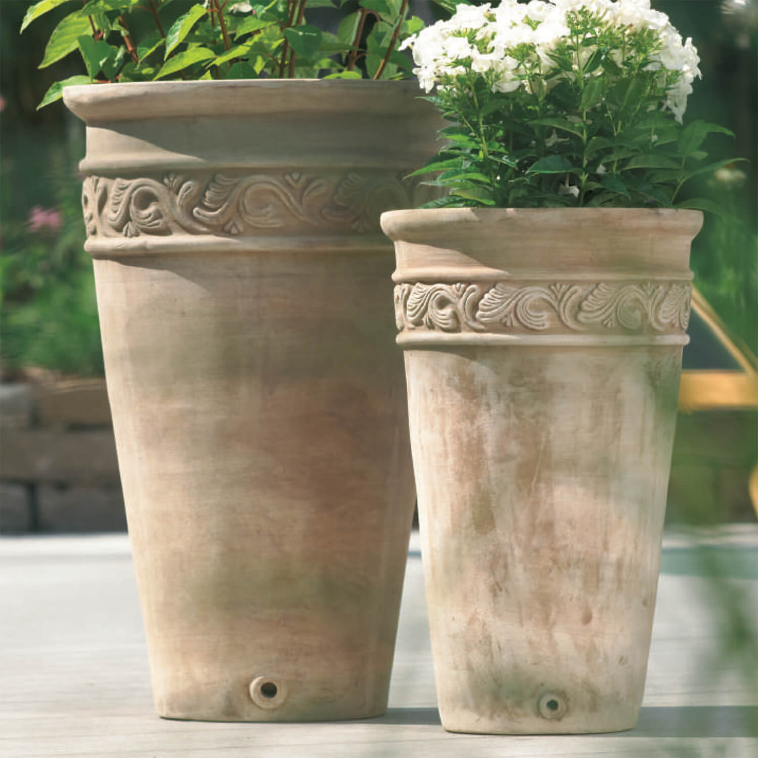 2er Set Pflanzvasen - Terrakotta - Rund - Forales Muster - Sia