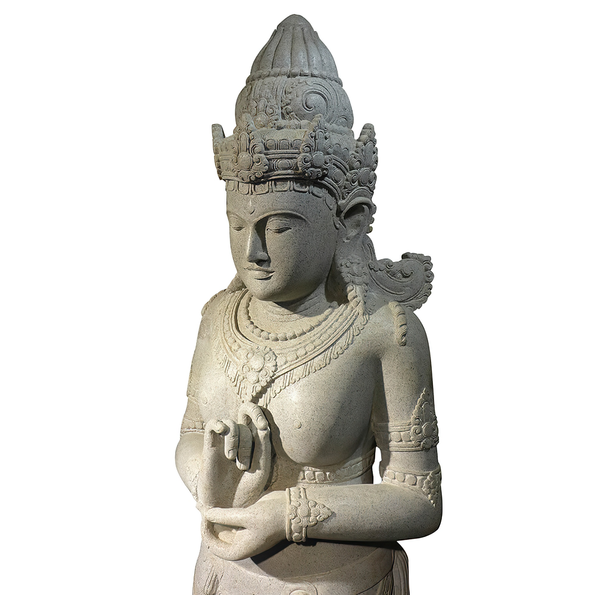 Sculpture en pierre détaillée d'un dieu indien comme décoration de jardin exclusive