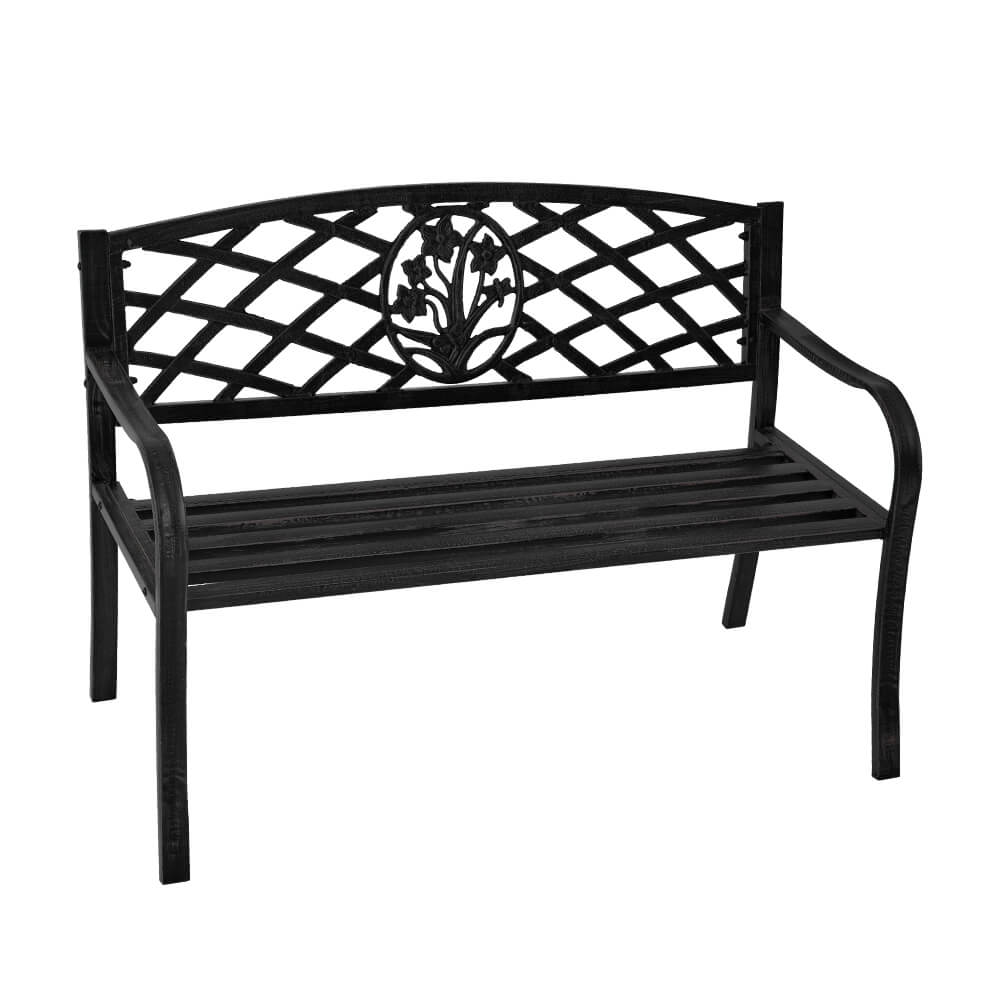Schwarze Metallbank mit floralem Ornament - Gartenbank Jamel