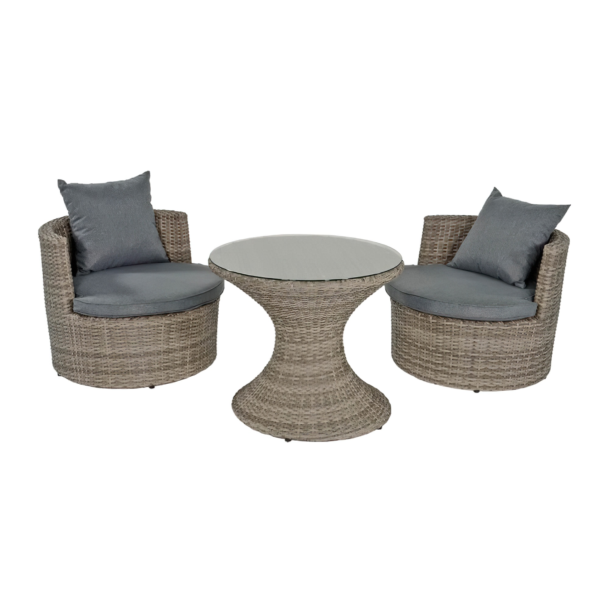 Polyrattan 2-Sitzer Sesselset mit Rundtisch - Balkonset Suran / Grau