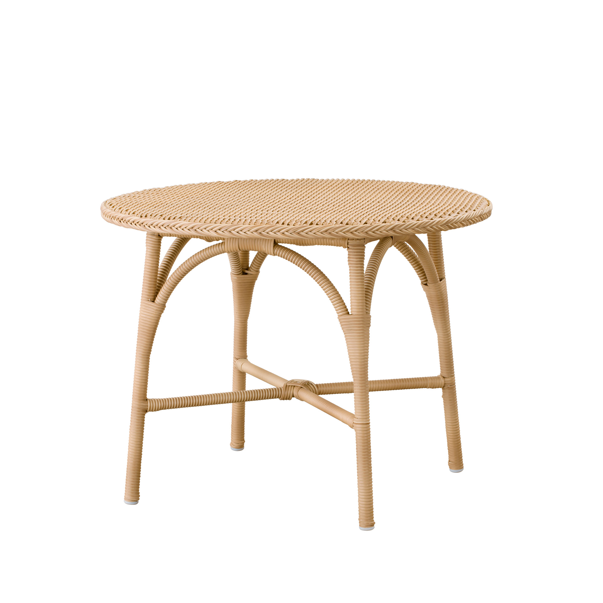 Runder Gartentisch aus Aluminium und Polyrattan in hellbraun - Kaffeetisch Thala / ohne Glasplatte