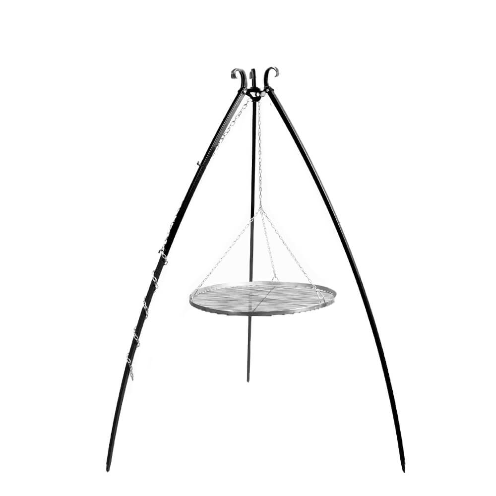 Geschwungener Tripod Grill mit Grillrost - pulverbeschichteter Schwenkgrill - Kreta Gartengrill / 50cm / Edelstahl / ohne Kurbel