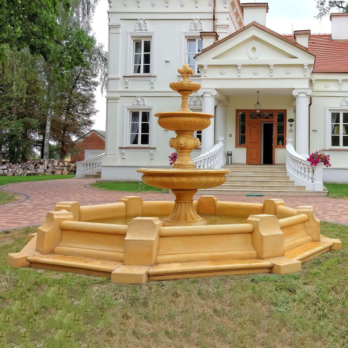 Stilvolle Brunnenumrandung aus Steinguss - verschiedene Farben - Cornica / Etna