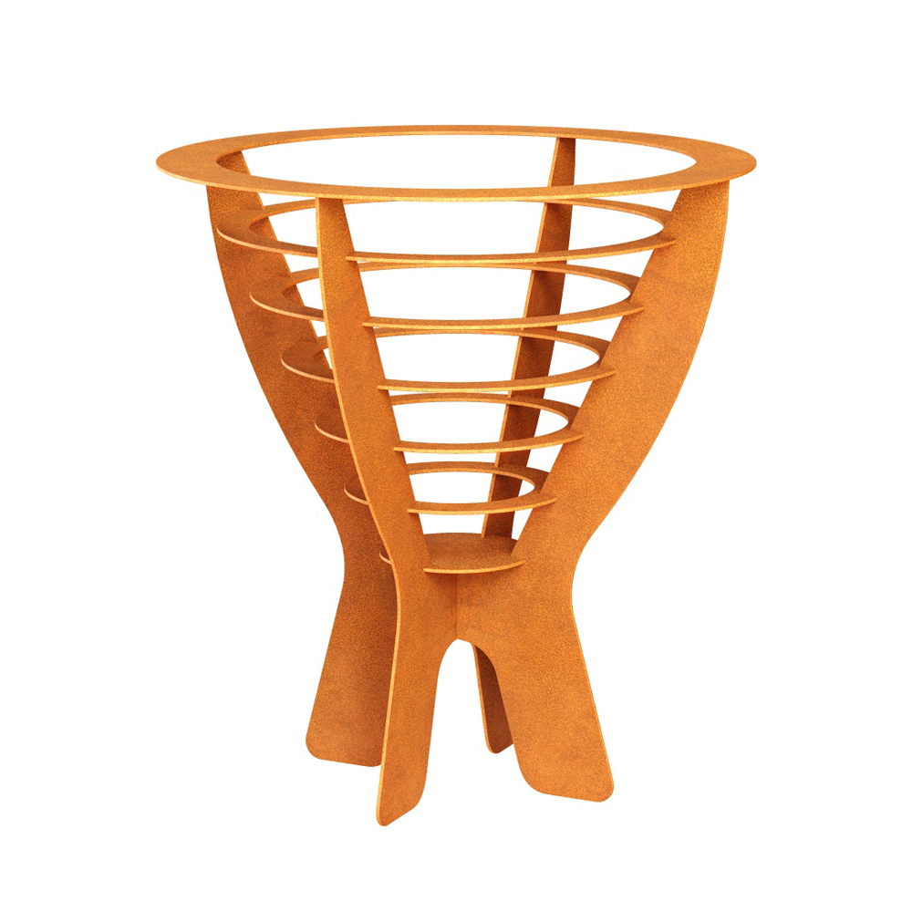 Formschöne Corten Feuerschale als Blickfang im Außenbereich