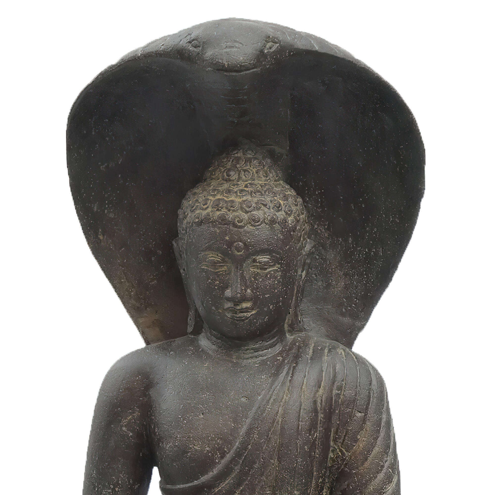Statue détaillée de Bouddha avec un serpent Naga protecteur, idéale pour une décoration de jardin exclusive
