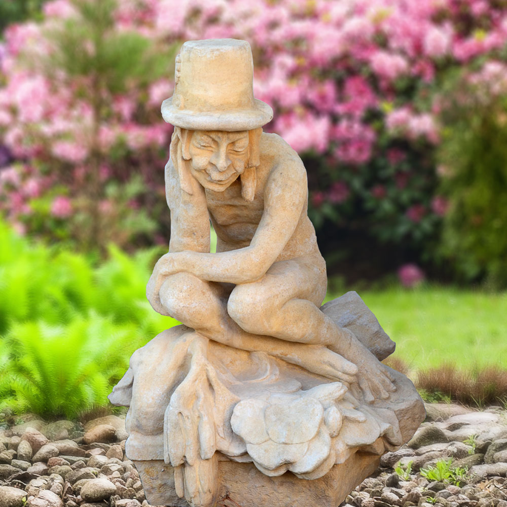 Große Wassergeist Steinskulptur - Pépé-Crochet / Portland weiß