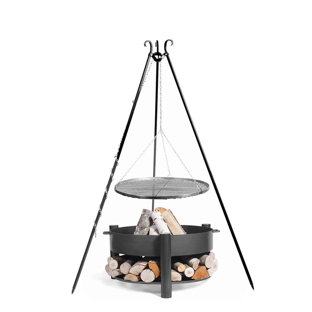 Schwenkgrill mit Feuerschale als Feuerstelle für draußen - Aprilios Gartengrill / 70cm / ohne Kurbel