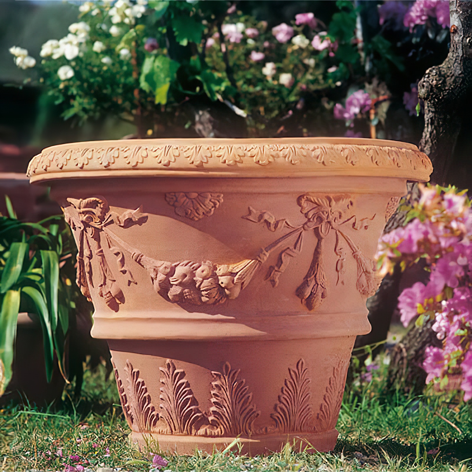 Pflanztopf mit floralem Muster aus Terrakotta - Dante