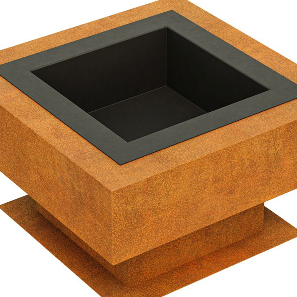 Moderne Feuerschale aus Corten - eckig