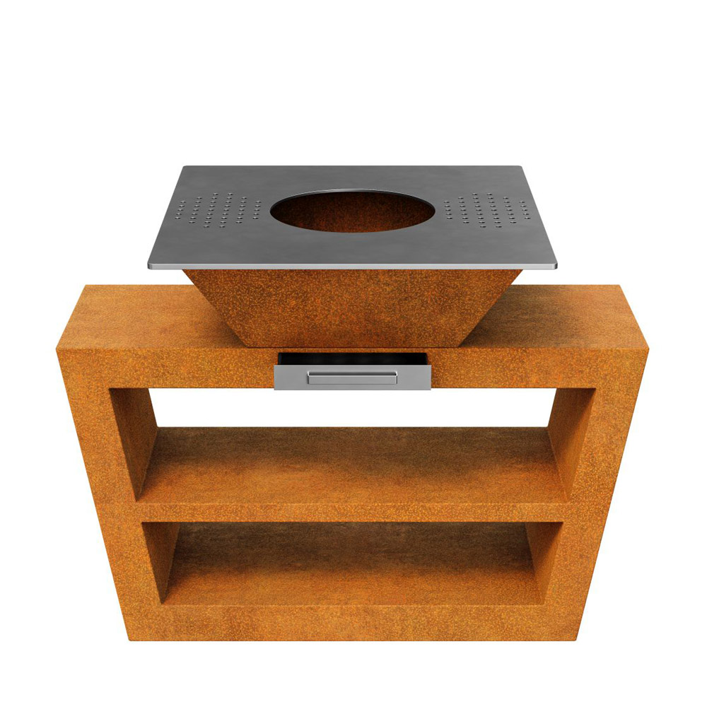 Stilvolle Cortenstahl Outdoor Küche mit Grillplatte