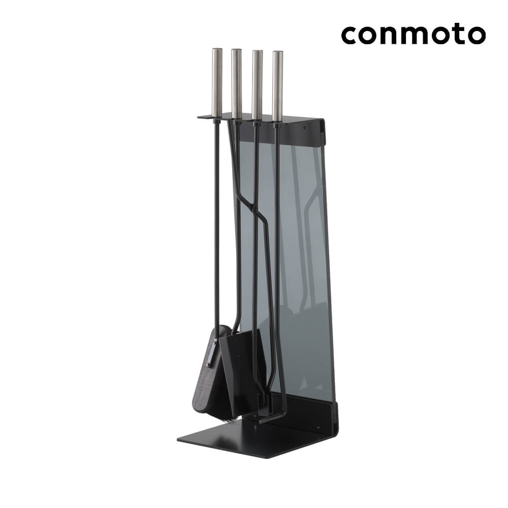 Kaminzubehör - Standbesteck mit Glas - anthrazit - Teras Kaminbesteck