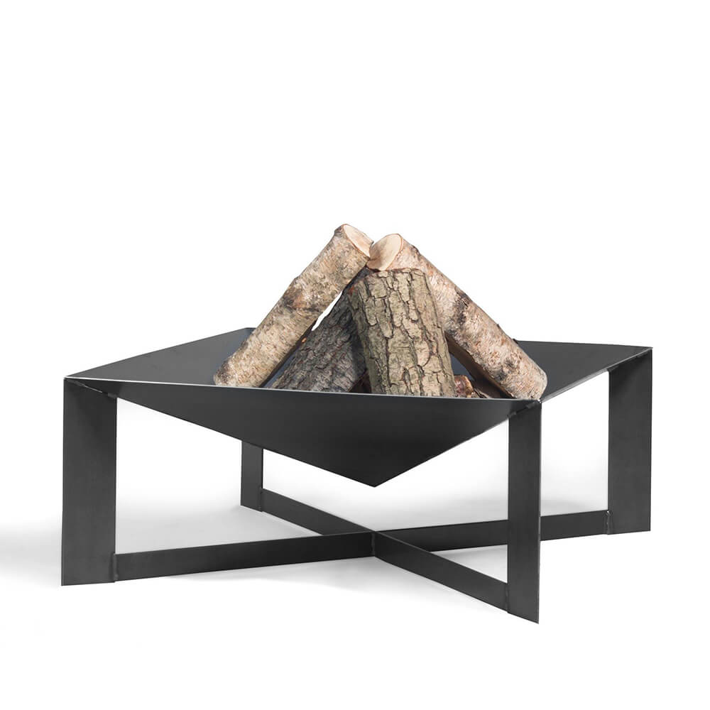 Eckige Feuerschale mit gekreuzten Beinen als Feuerstelle - Pyramide - Efty Feuerschale / ohne Abdeckung