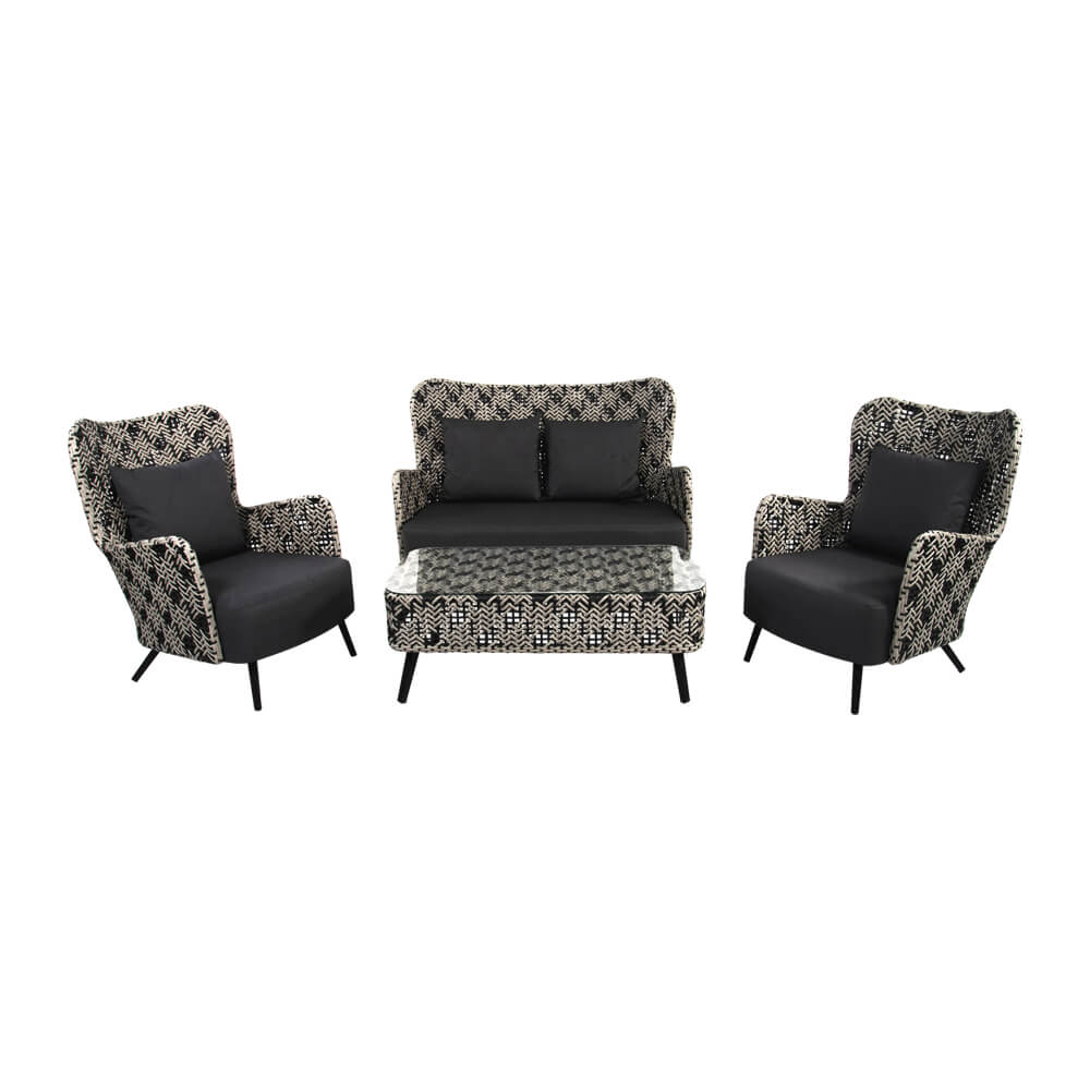 Schwarz-weiße Polyrattan Sitzgruppe mit Tisch - Möbelset Fantur