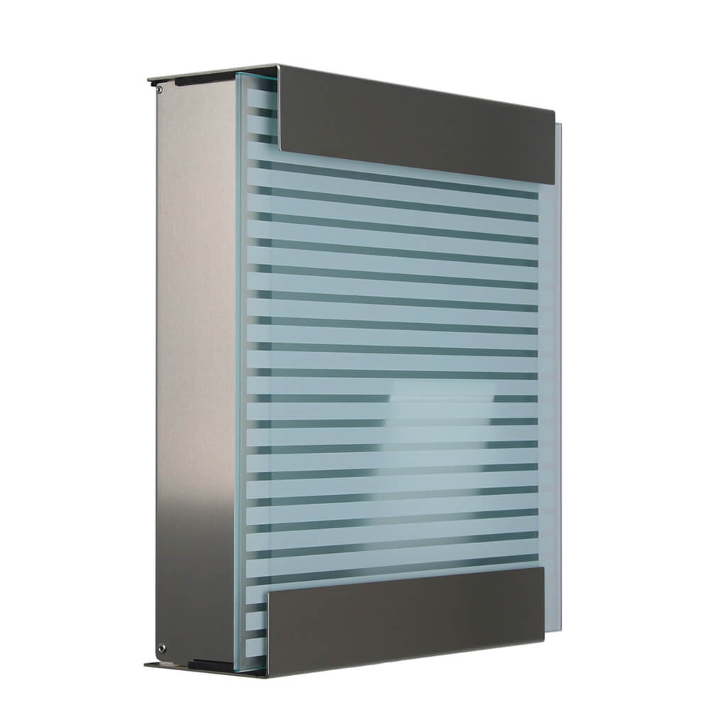 Design Briefkasten aus Edelstahl & Glas - weiße Streifen - Hestia