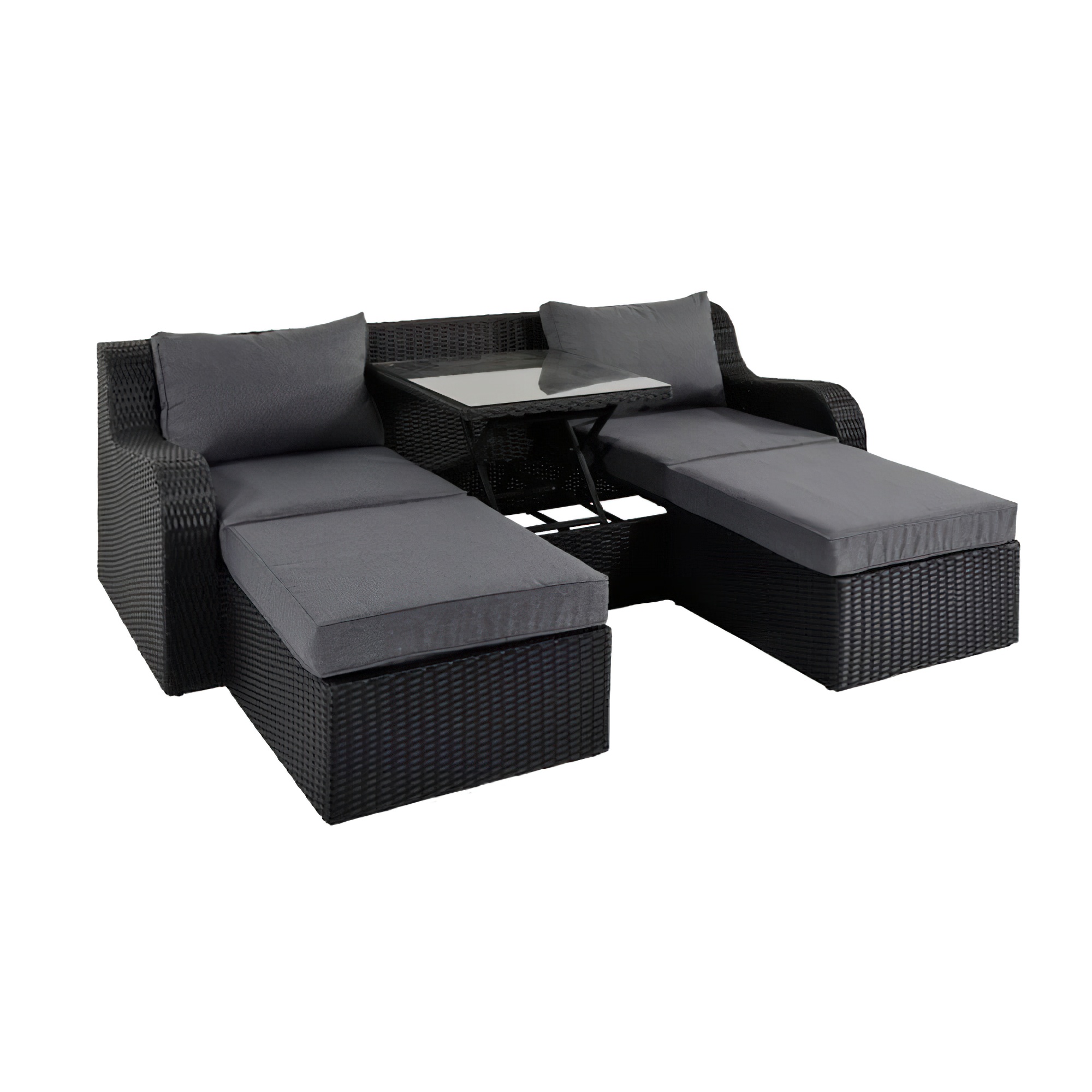 Individuelles Gartensofa mit Hocker und Tisch - Sitzmöbel Poan / Schwarz