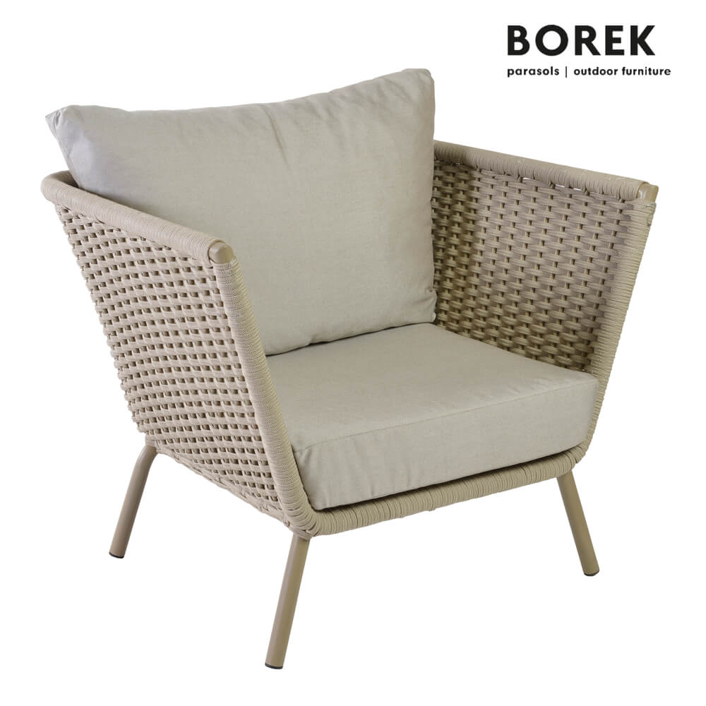 Moderner Garten Loungesessel - beige - Borek - Aluminium & Seil Geflecht - Valldemossa Loungesessel