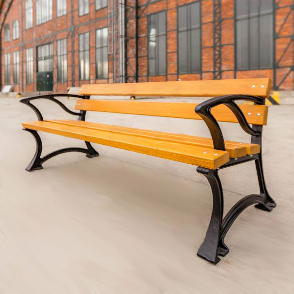 Zeitlose Parkbank mit Armlehne aus Gusseisen und Holz - Eistla