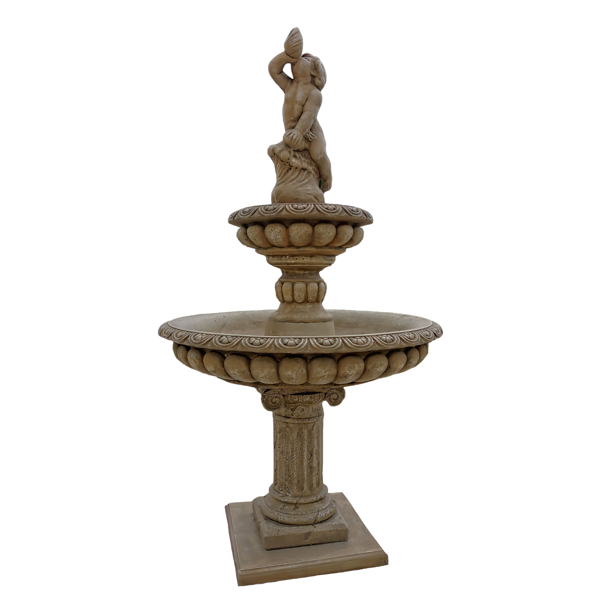 Steinguss Fontäne für den Garten mit Wasserspeier - Junge mit Muschel - Arnaldo / Koryntia