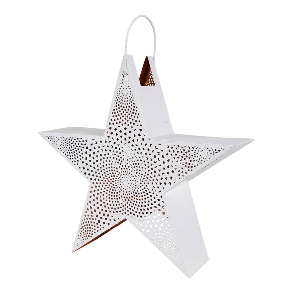 Étoile décorative blanche en métal avec des trous, parfaite pour la déco de jardin