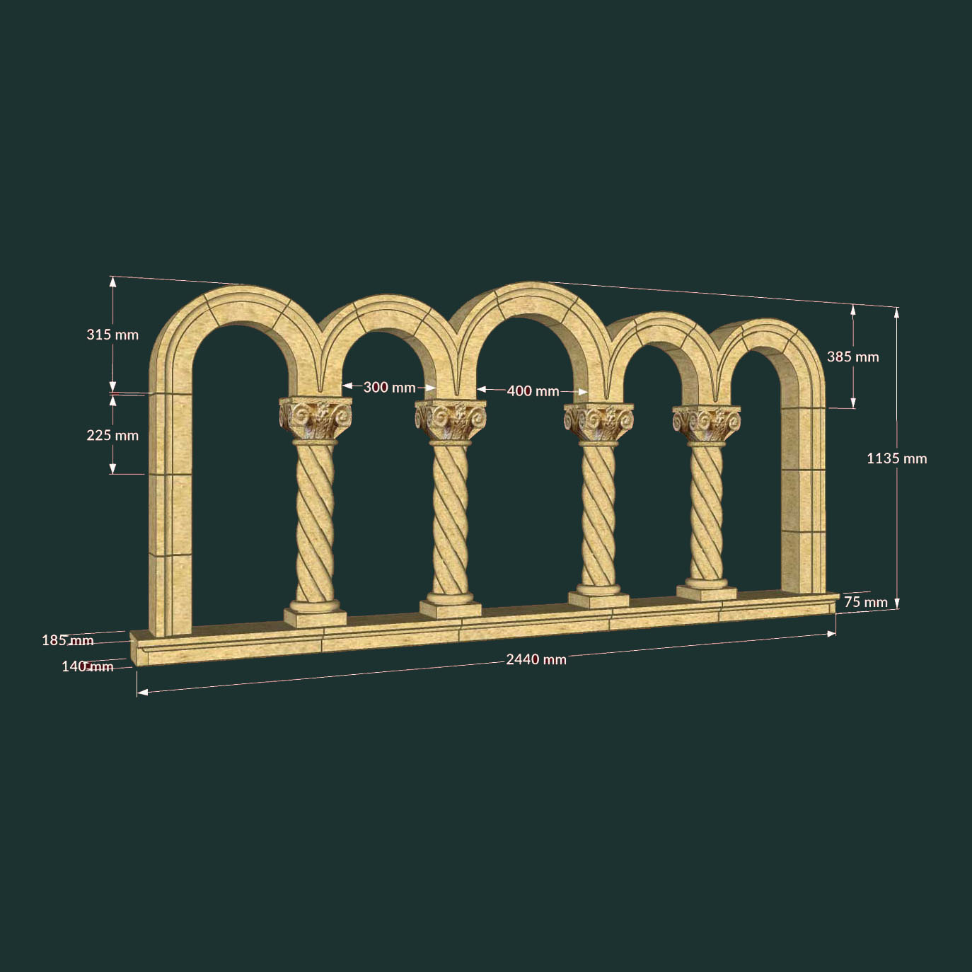 Bogenförmiges Fenster für Ruinen - 5-fach - korinthisch - Crawson Window