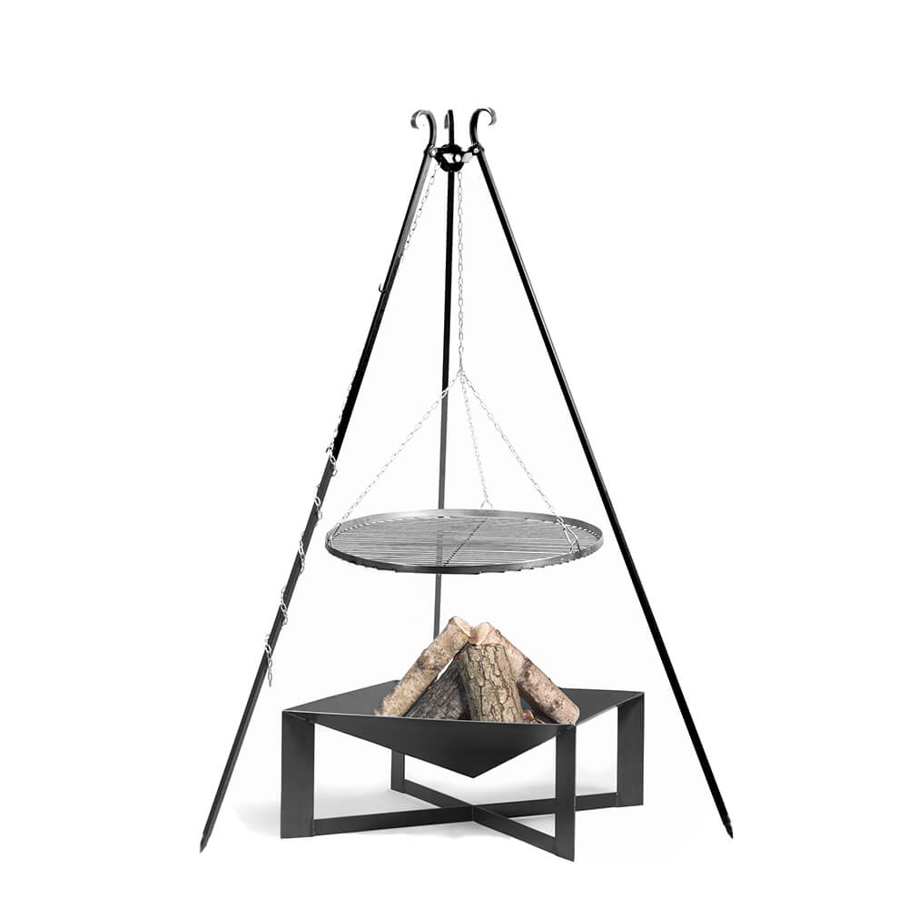 Tripod Gartengrill und eckige Feuerschale - hochwertiges Set für draußen - Antas Gartengrill / 70cm / ohne Kurbel