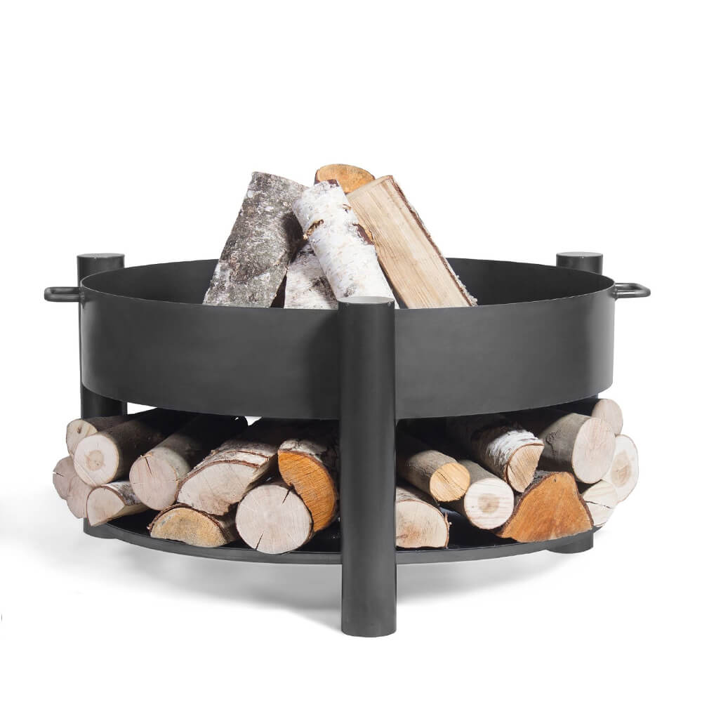 Runde Feuerschale aus Stahl - Feuerstelle mit Holzlager - Tilos Feuerschale / 60cm / ohne Abdeckung