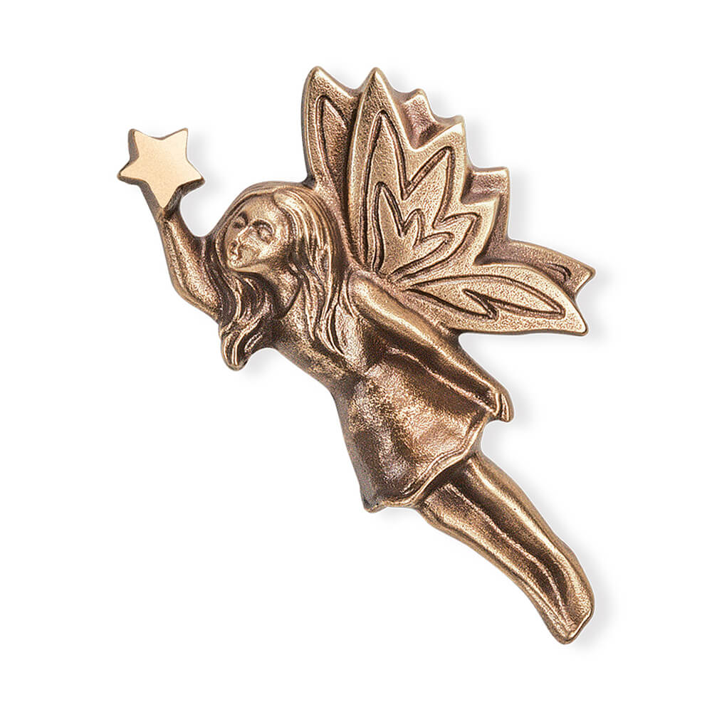 Bronzefarbene Feenskulptur mit Stern zum Aufstellen im Garten