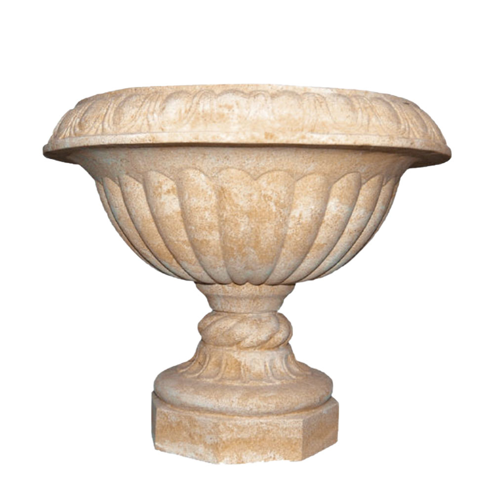 Stilvolles Pflanzgefäß in Kelchform aus Steinguss für den Garten - Ikoko / Portland weiß