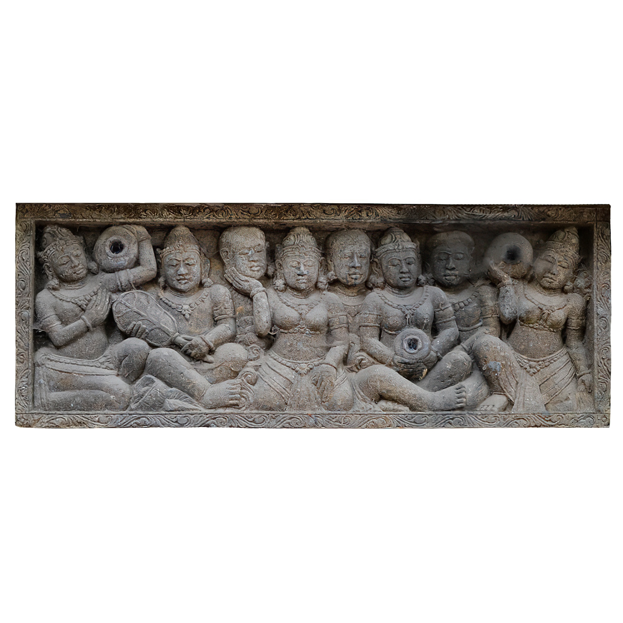 Langes Steinrelief für die Wand mit asiatischen Figuren aus Handarbeit - Asmara