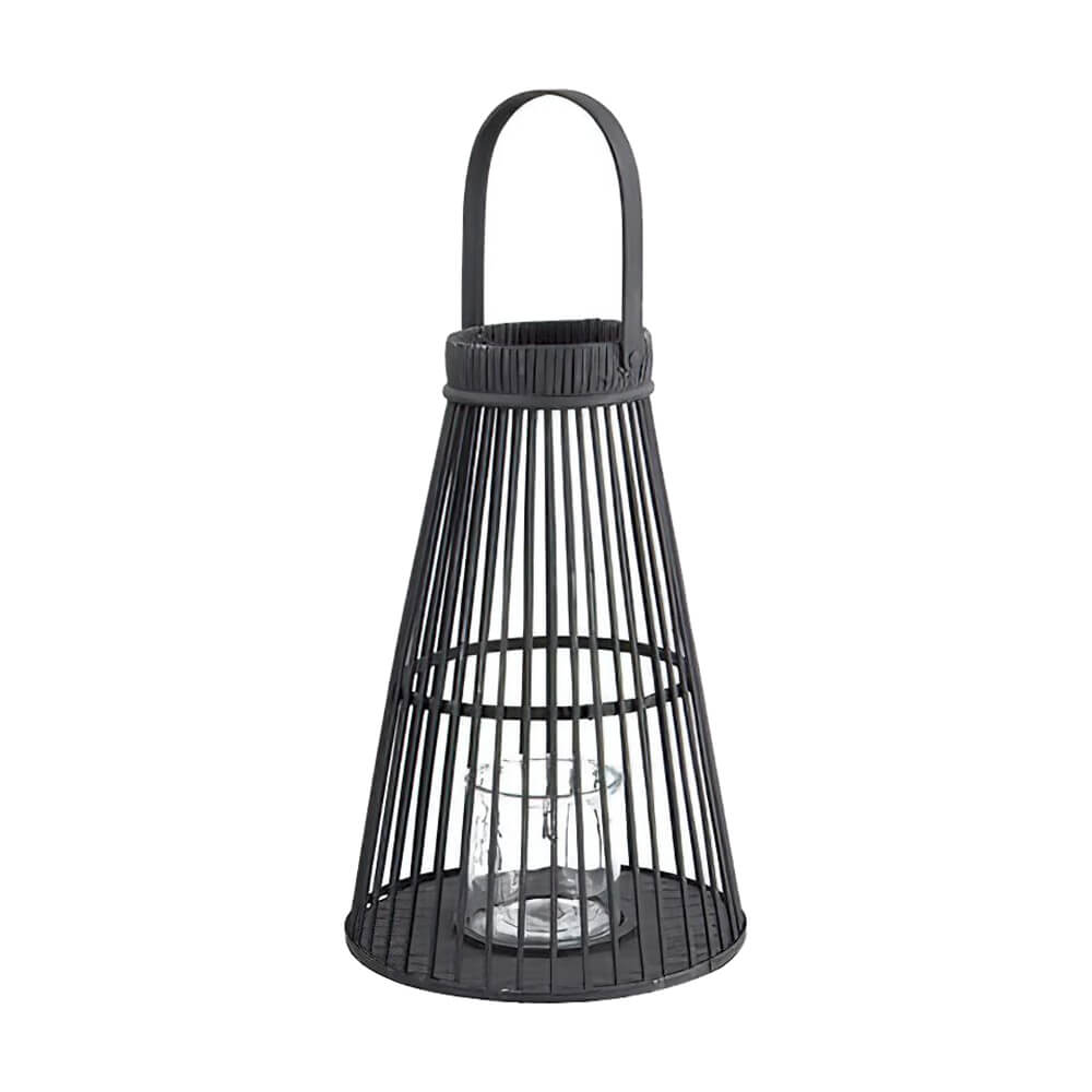 Runde Standlaterne mit Glaseinsatz aus Holzstreben - Lethoma / Schwarz