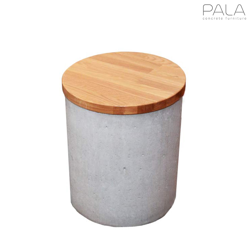 Runder Outdoor Gartenhocker aus Beton und Holz - Jaggara