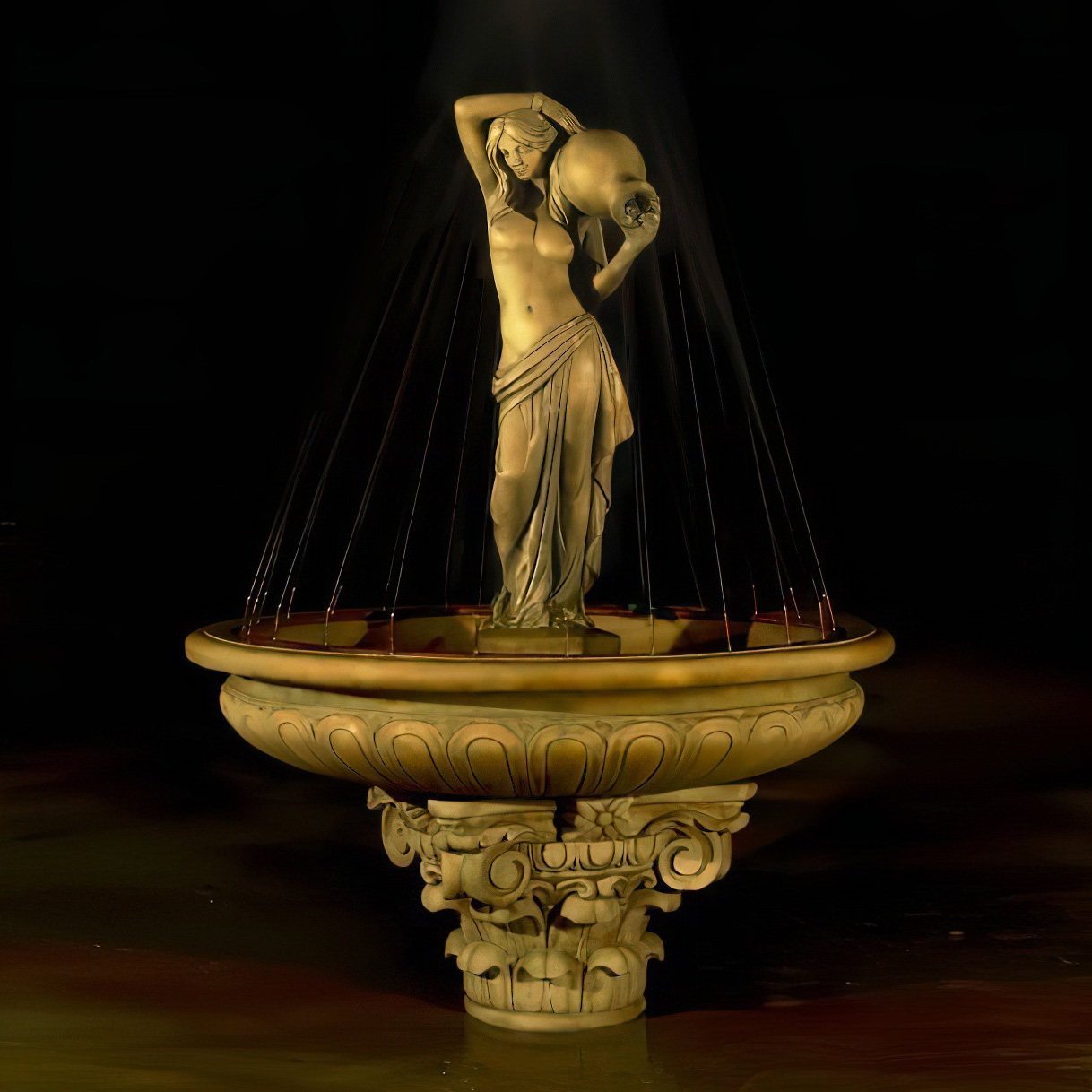 Eindrucksvoller Steinguss Garten Springbrunnen - Frauenakt mit Krug - Enrica / Calabria