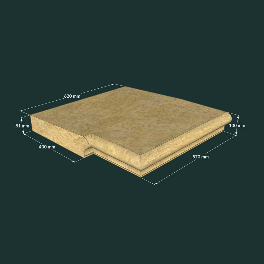 Beige Steinplatte mit genauen Längenmaßen in Millimetern für Gartenmöbel