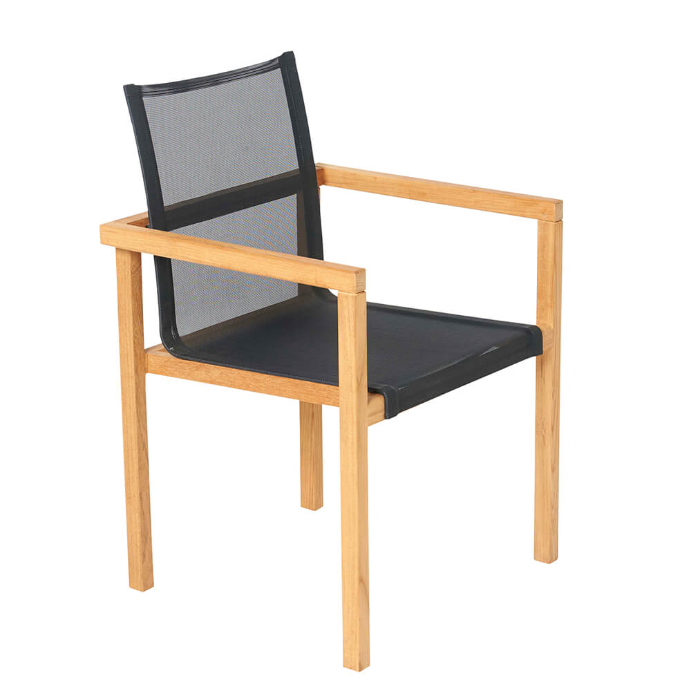 Garten Stapelstuhl aus Teakholz & Kunststoffgewebe - Ethan Stapelstuhl / Schwarz