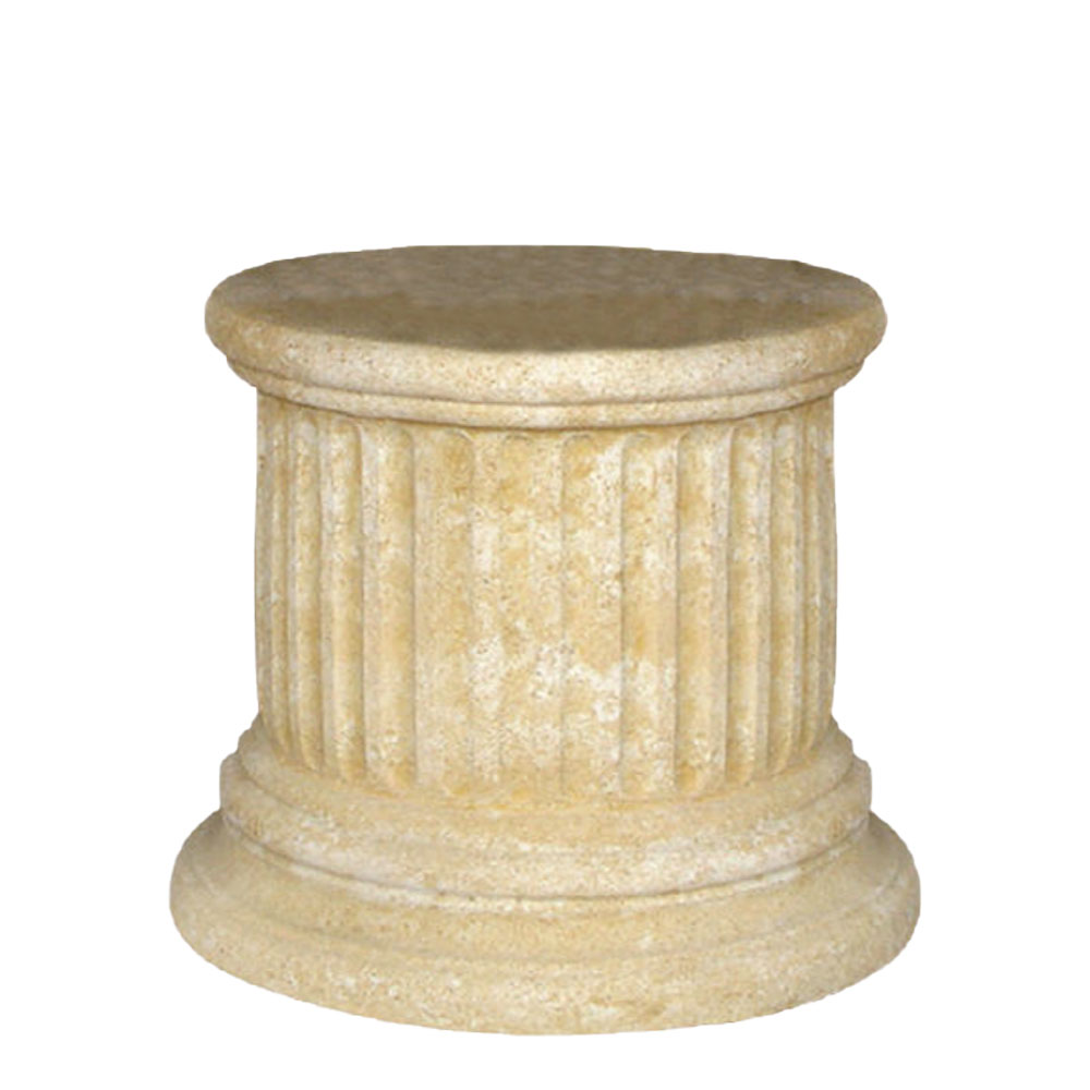 Kleiner runder Sockel mit Kanneluren für den Garten aus Steinguss - Pelare / Portland weiß