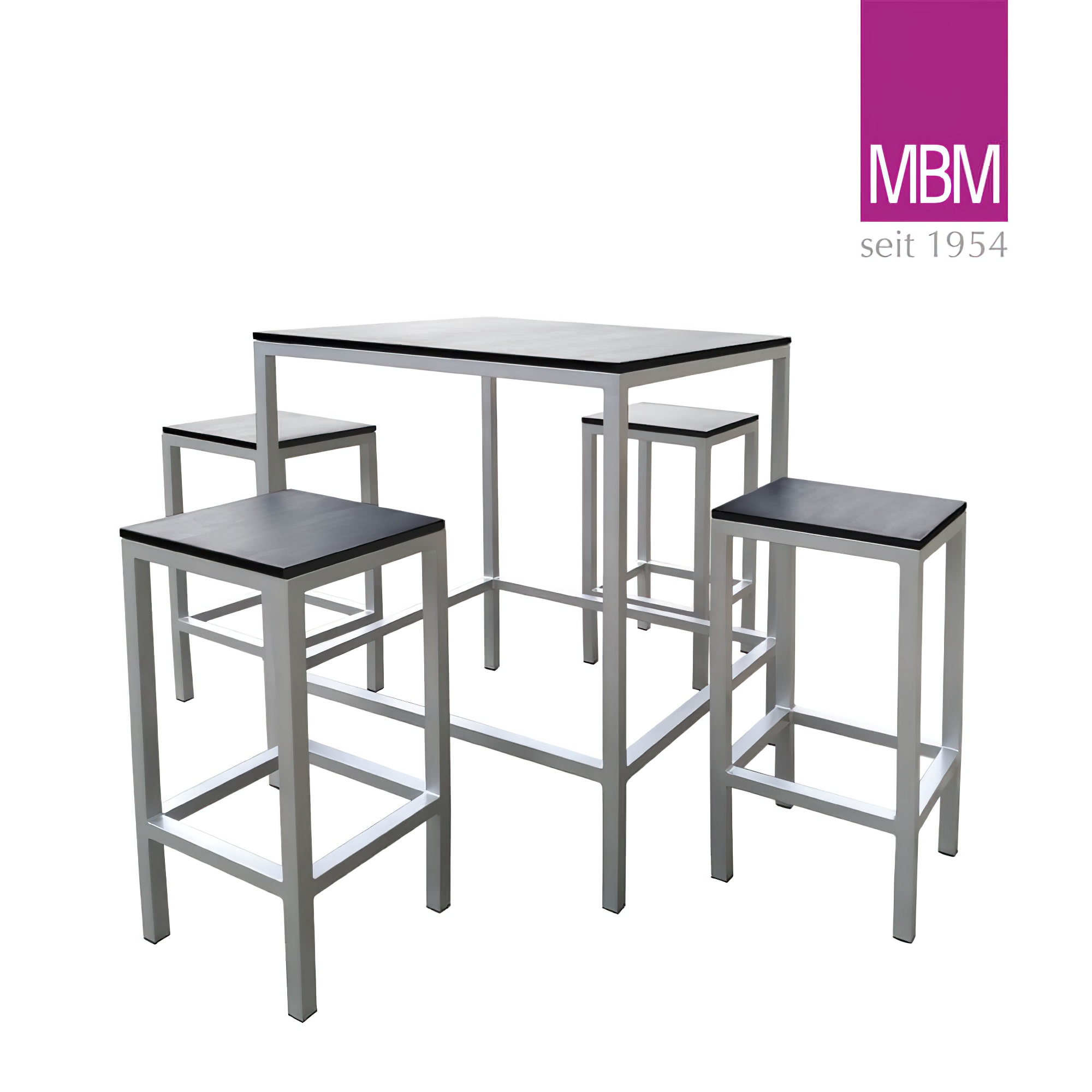 Garten Bar Set aus Aluminium & Resysta - MBM - Tisch & 4 Barhocker - Dice Bar Set