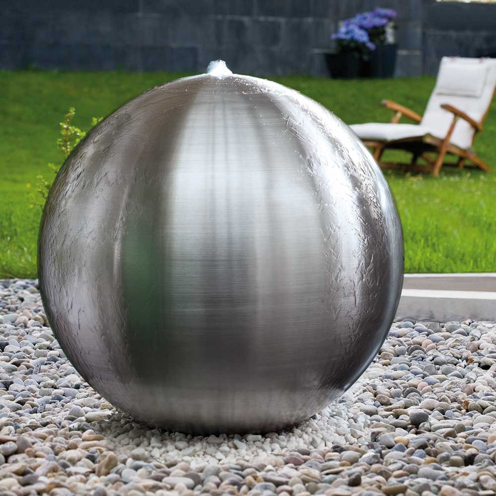 Edelstahl Kugel Brunnen mit LED Licht / 50cm