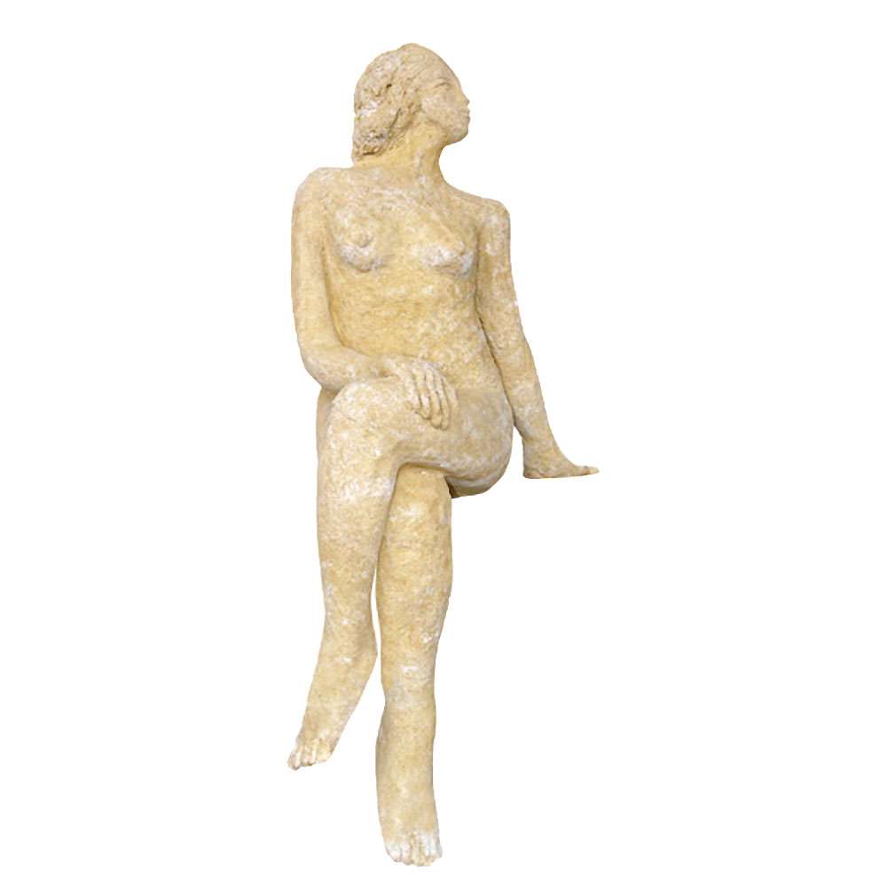 Kleine Steinguss Gartenfigur - Frauenakt zum Hinsetzen - Alex / Portland weiß