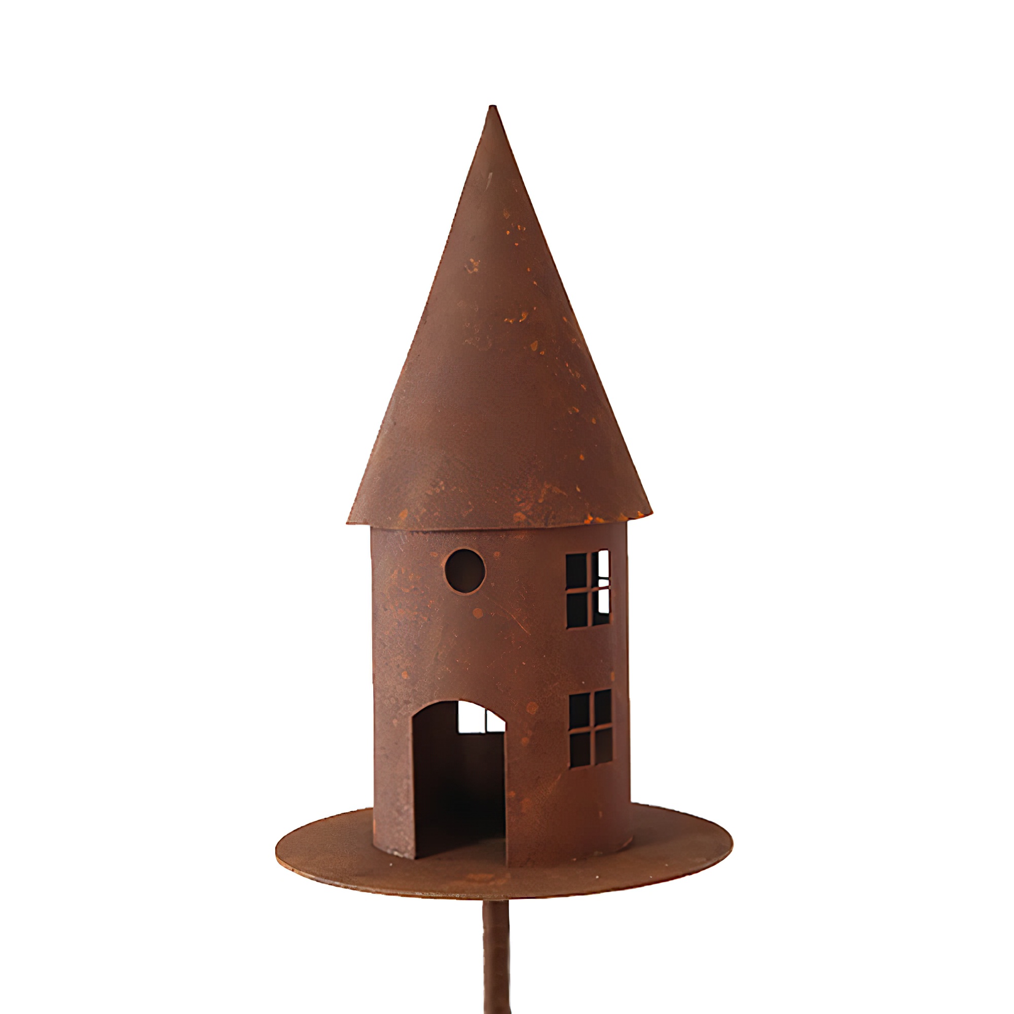 Metall Vogelhaus mit Spitze, rostig, im Garten für Gartendeko