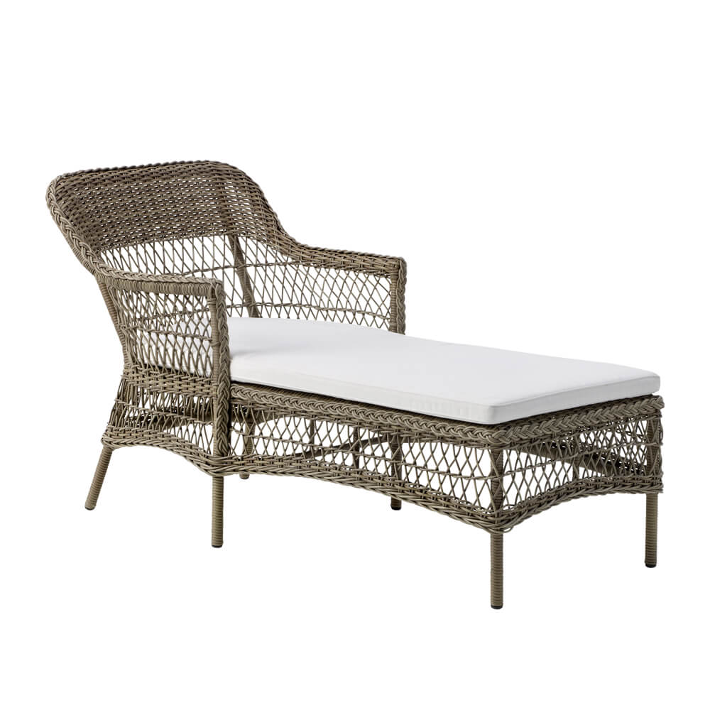 Antikgraue Chaiselongue aus Aluminium in Rattanoptik - Chaiselounge Liam / ohne Kissen