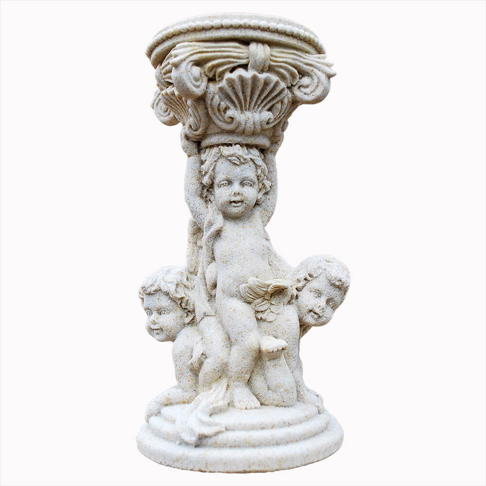 Barocke Steinguss Kerzenhalterskulptur Putte - Hagenia  / Weiß