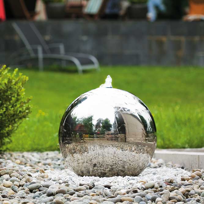 Edelstahl Kugelbrunnen mit LED Beleuchtung - Kent