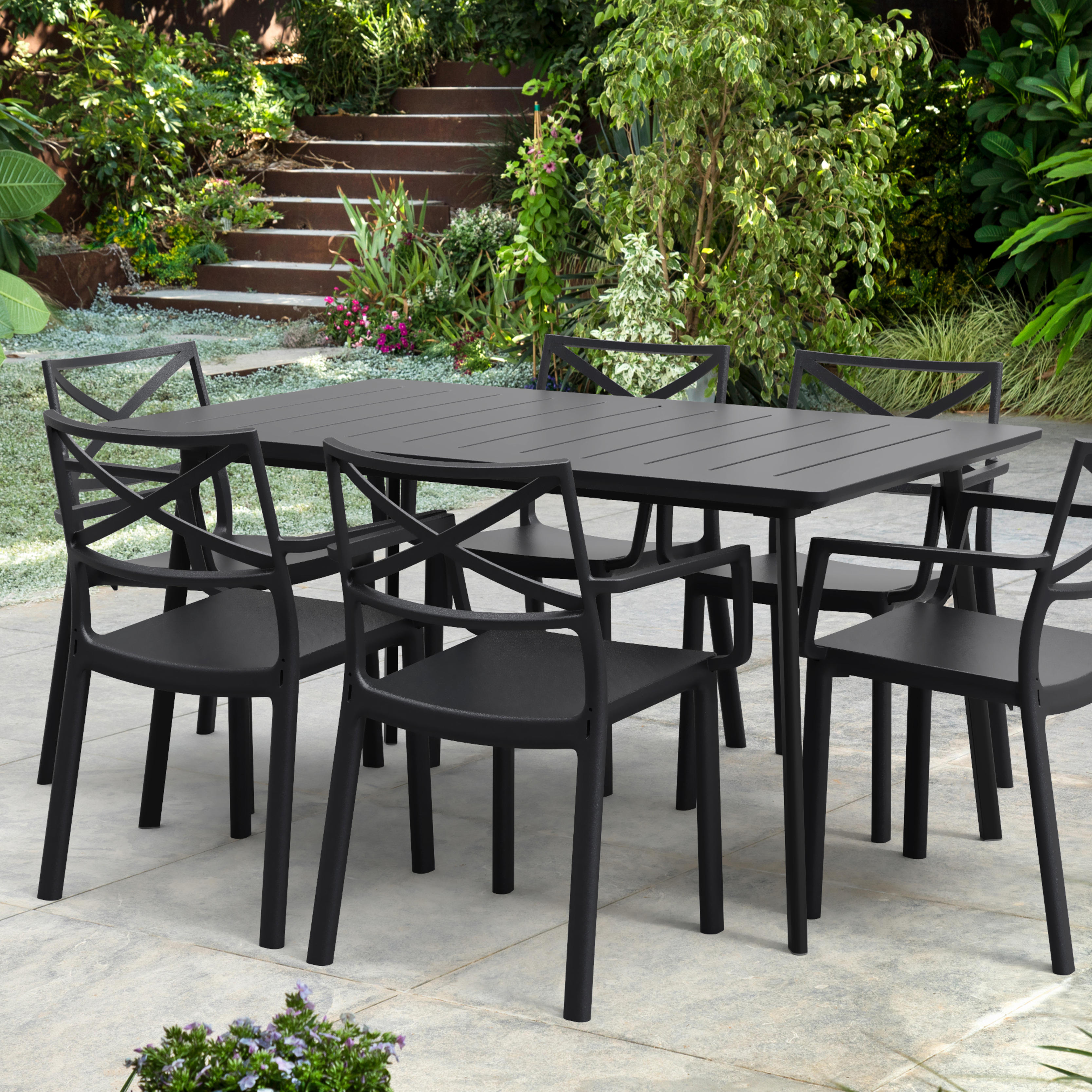 6-Sitzer Essecke in Metalloptik aus Vollkunststoff - Antikra / Graphit